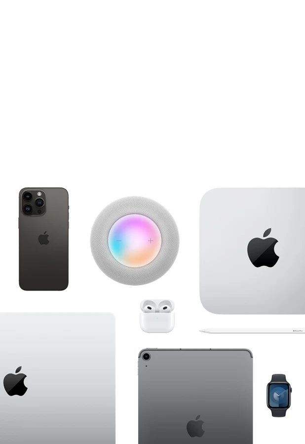 Apple products, Apple Watch, Apple TV, iPad, iPhone, MacBook, AirPods, HomePod, Apple Pencil, Mac mini 